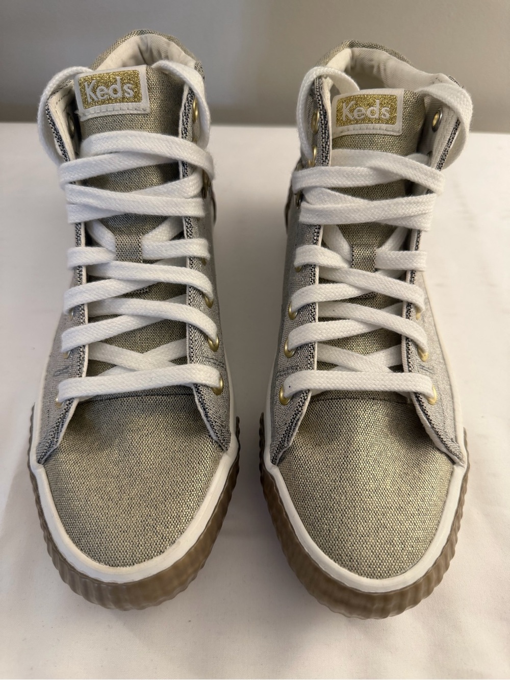 KEDS SNEAKERS, Women’s 6.5, Demi TRX Metallic Gold Canvas High Top Sneakers, NEW